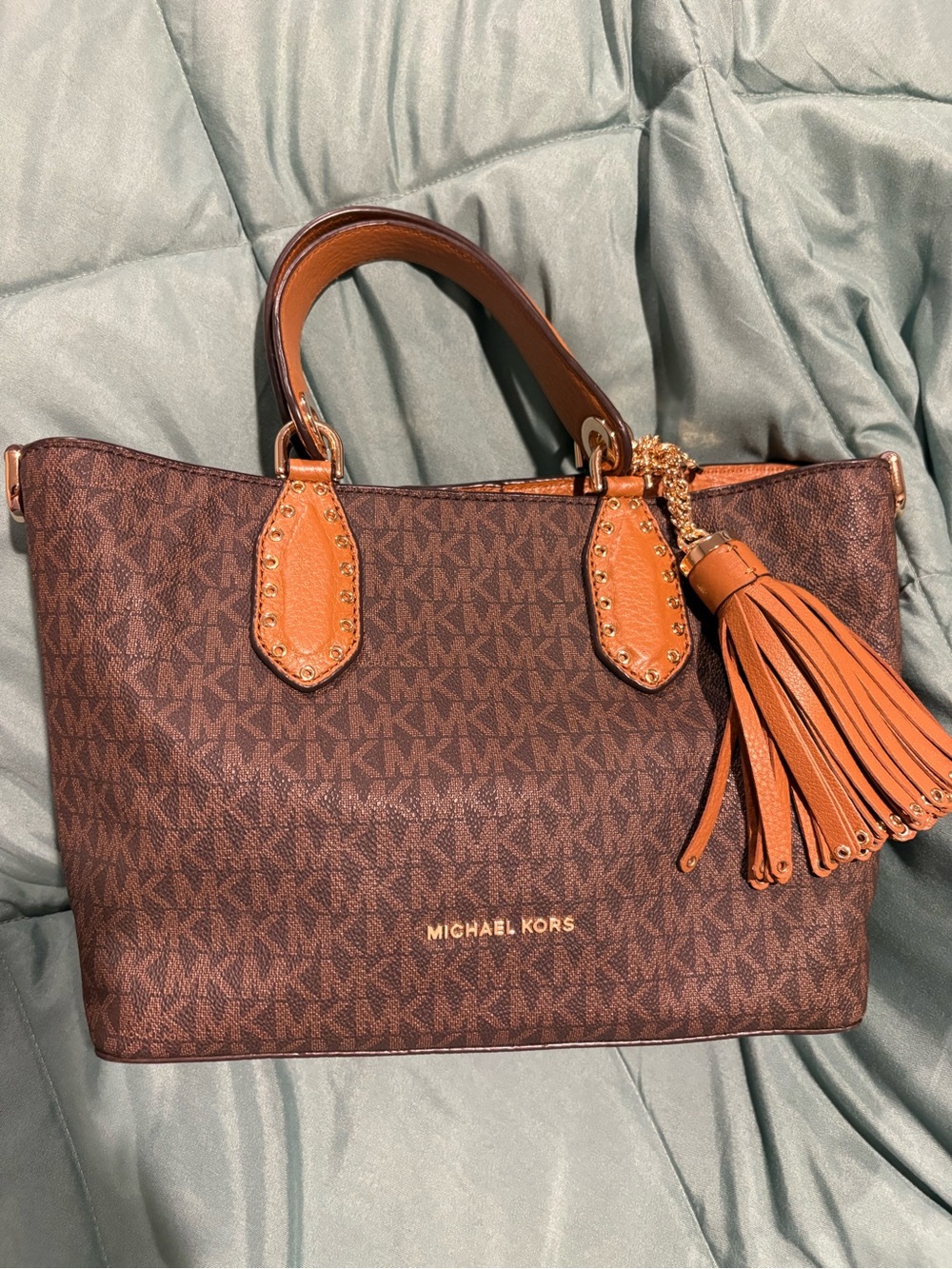 Michael Kors Brown MK Logo Tote with Tan Accents